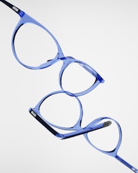 a pair of blue eyeglasses on a white background